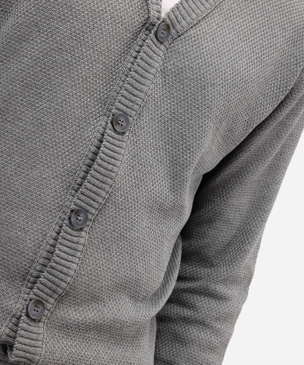 cardigan masculino de tricot texturizado cinza