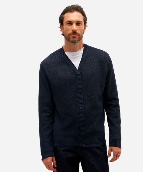 cardigan masculino de tricot texturizado azul