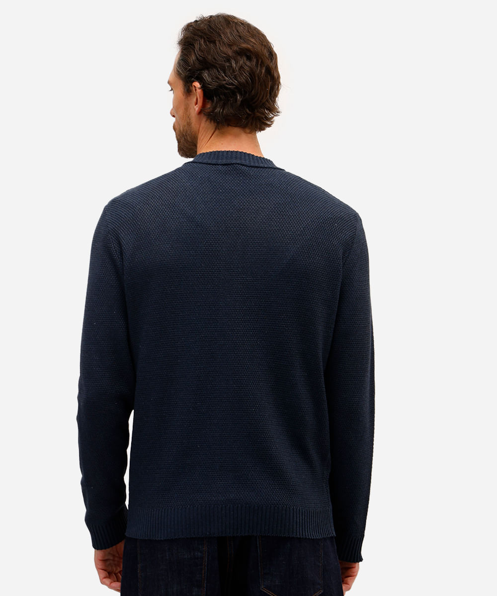 cardigan masculino de tricot texturizado azul