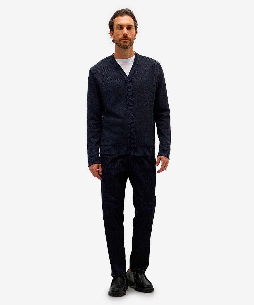 cardigan masculino de tricot texturizado azul