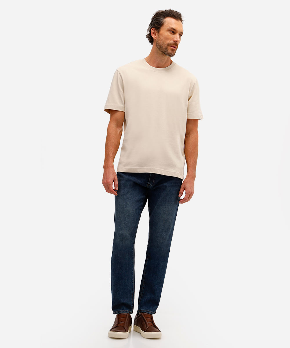 camiseta masculina de algodão manga curta bege