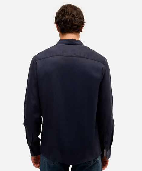 camisa masculina de liocel manga longa azul