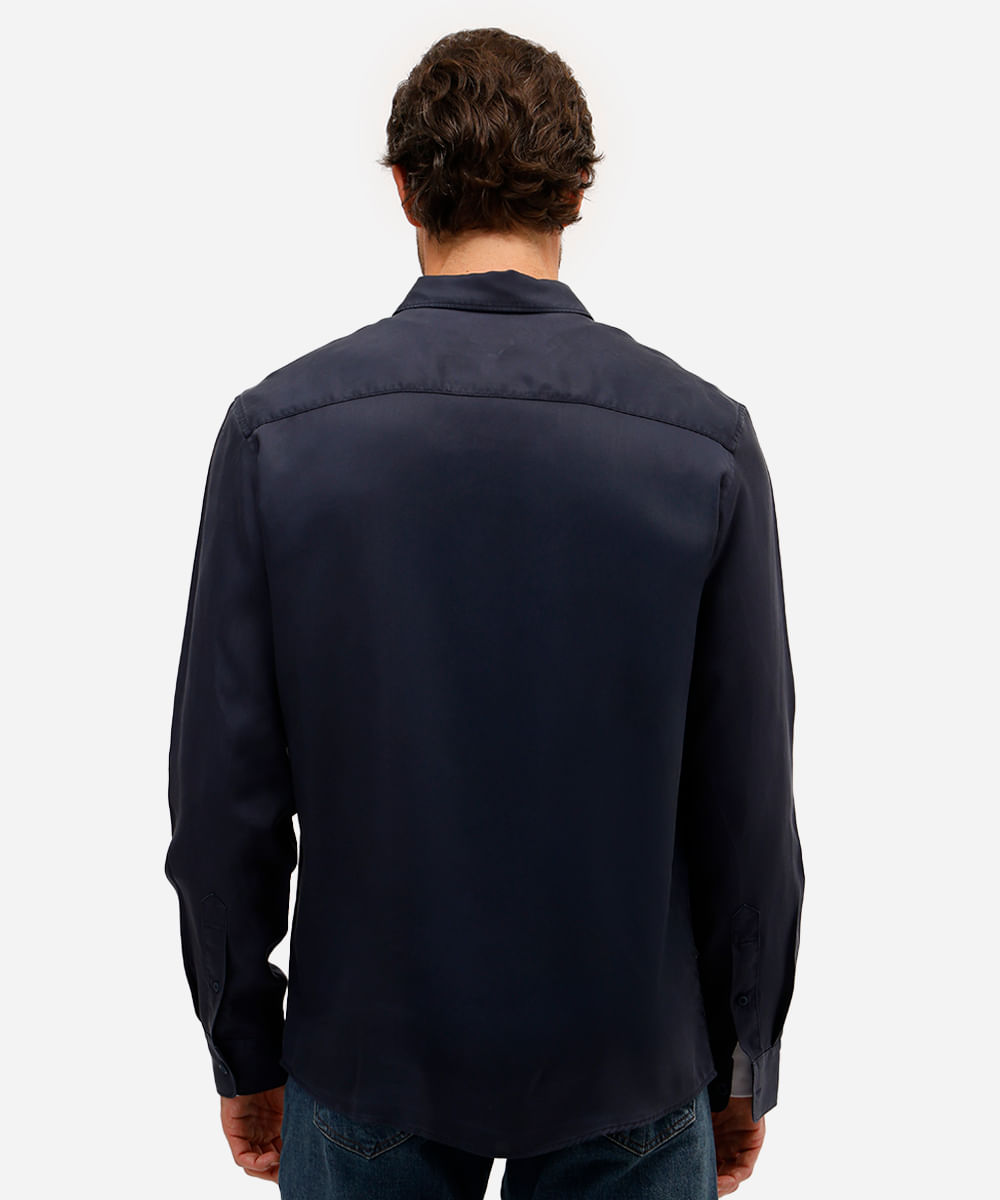 camisa masculina de liocel manga longa azul