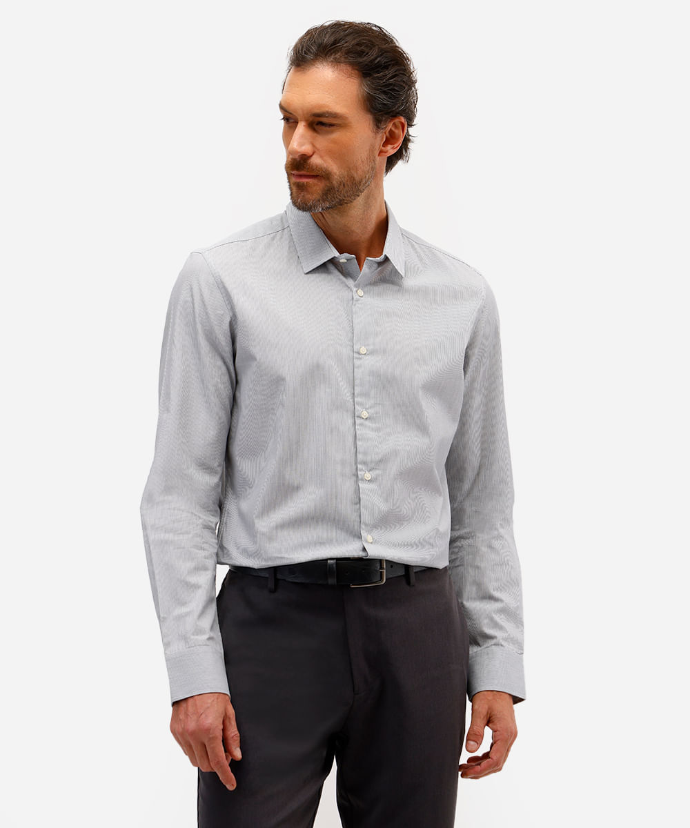 camisa masculina de algodão manga longa listrada azul