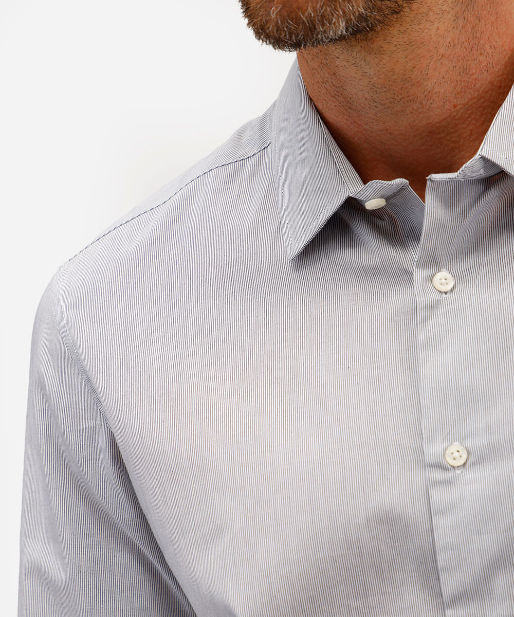 camisa masculina de algodão manga longa listrada azul