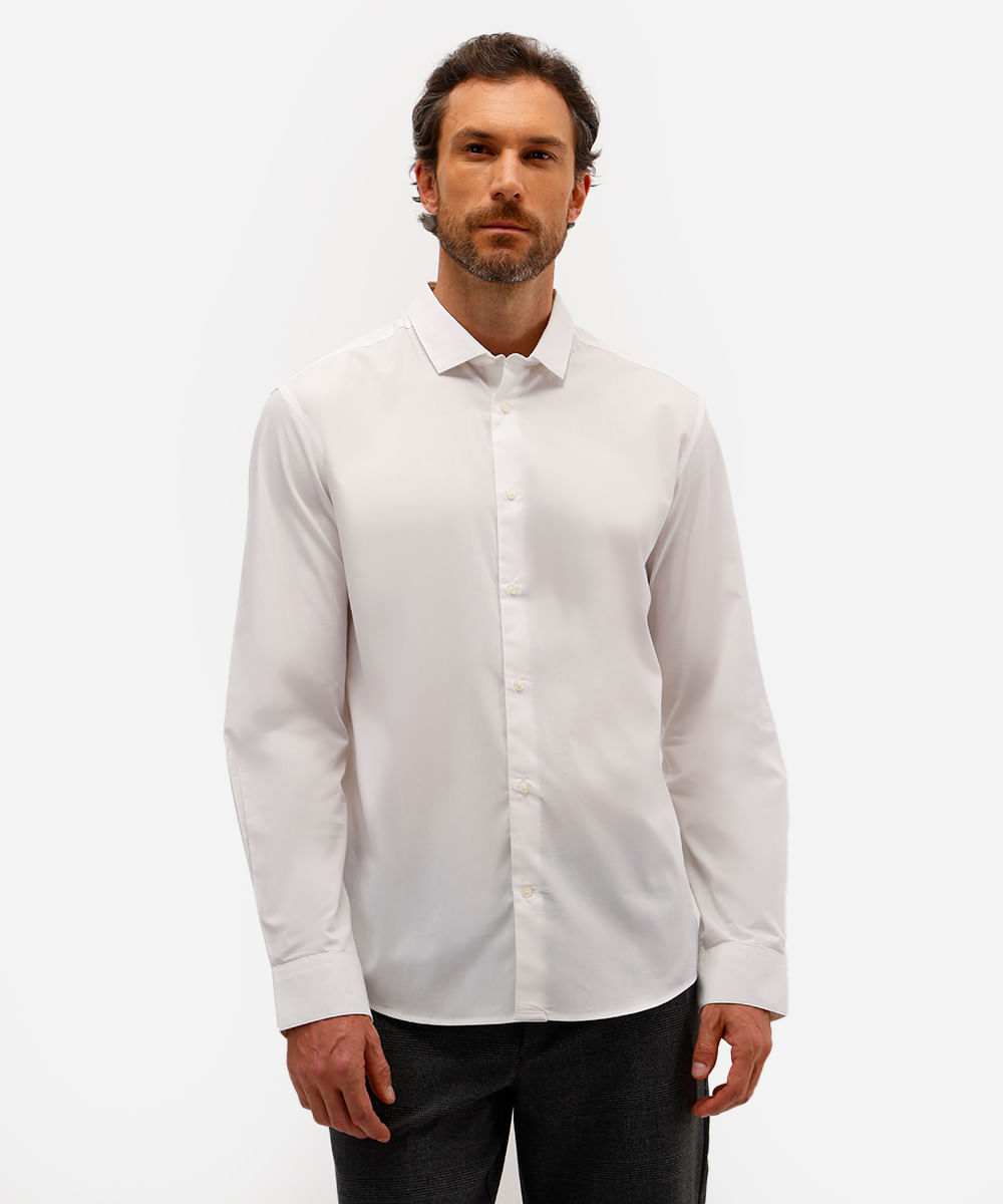 camisa masculina de algodão manga longa branca