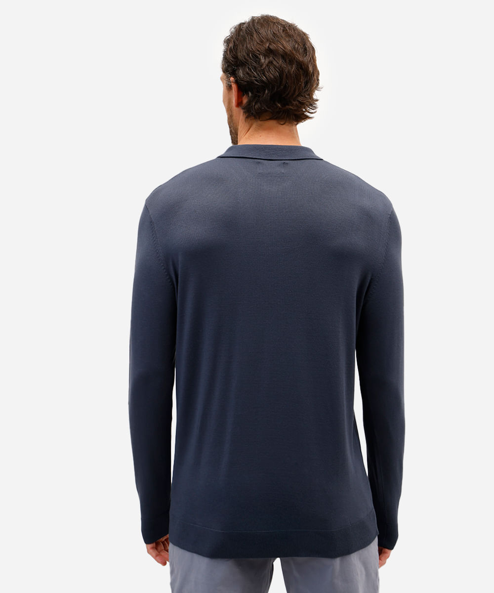 polo comfort masculina de tricot manga longa azul