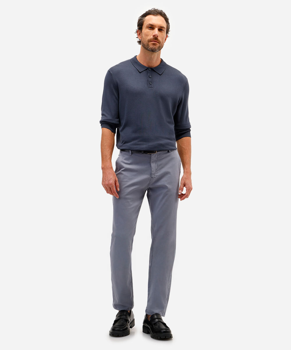 polo comfort masculina de tricot manga longa azul