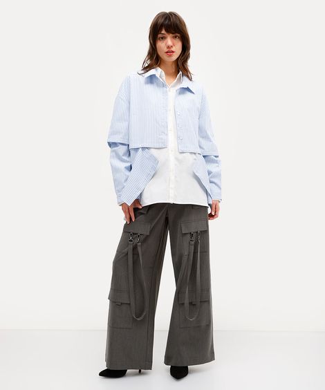 calça cargo feminina cintura alta daniel ueda cinza