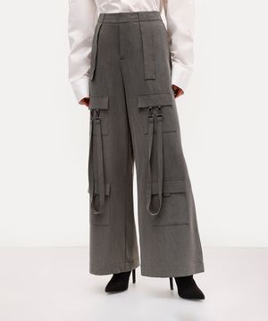 calça cargo feminina cintura alta daniel ueda cinza