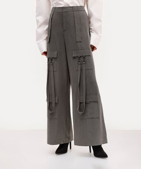 calça cargo feminina cintura alta daniel ueda cinza