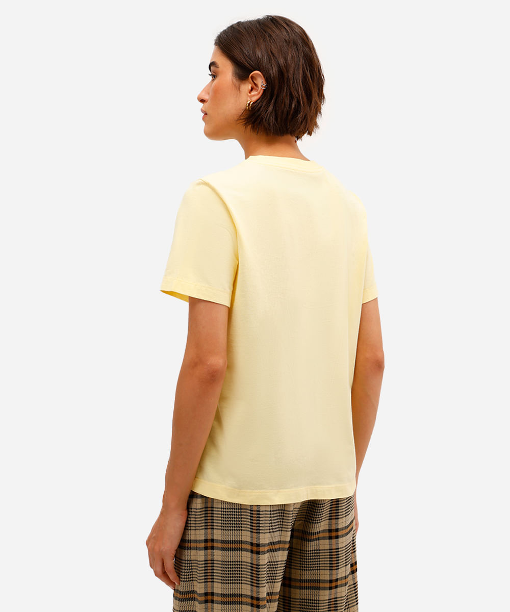 camiseta feminina de algodão manga curta stitch amarela