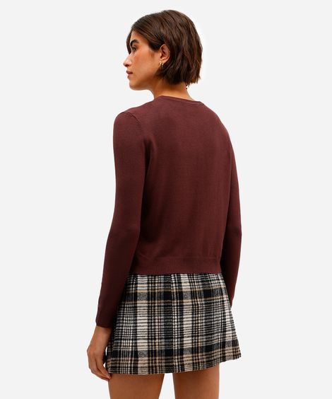 cardigan feminino de tricot decote redondo marrom