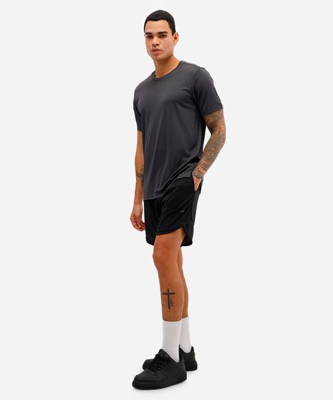 short masculino esportivo texturizado com recorte - preto