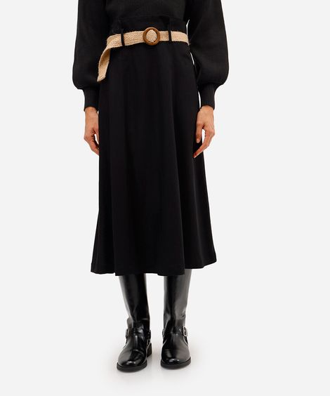 saia midi com linho cintura alta - preto