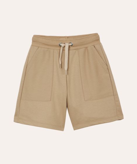 bermuda de moletom infantil com recortes bege