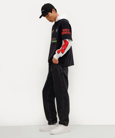 calça reta masculina jeans com pregas daniel ueda preta