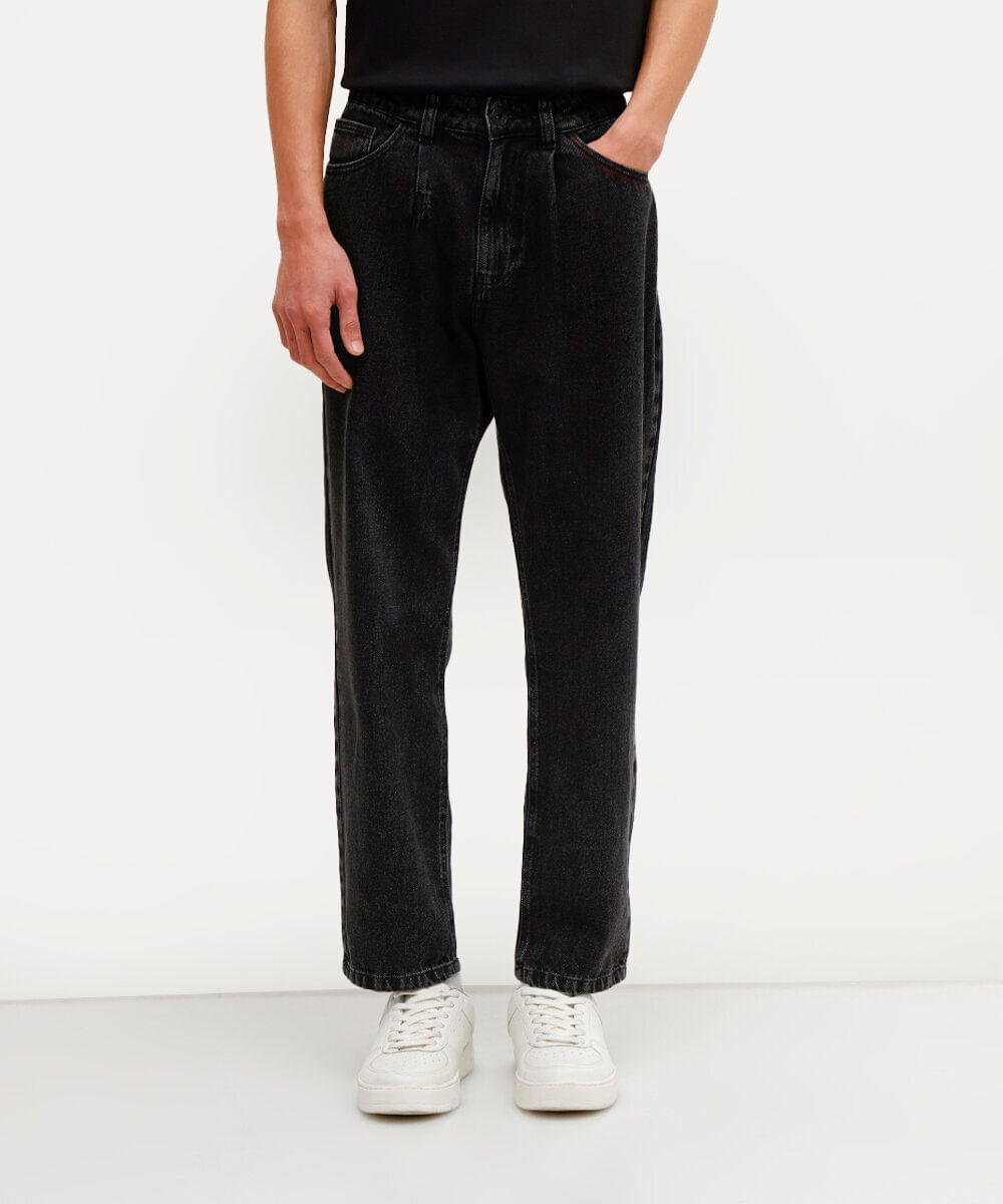 calça reta masculina jeans com pregas daniel ueda preta