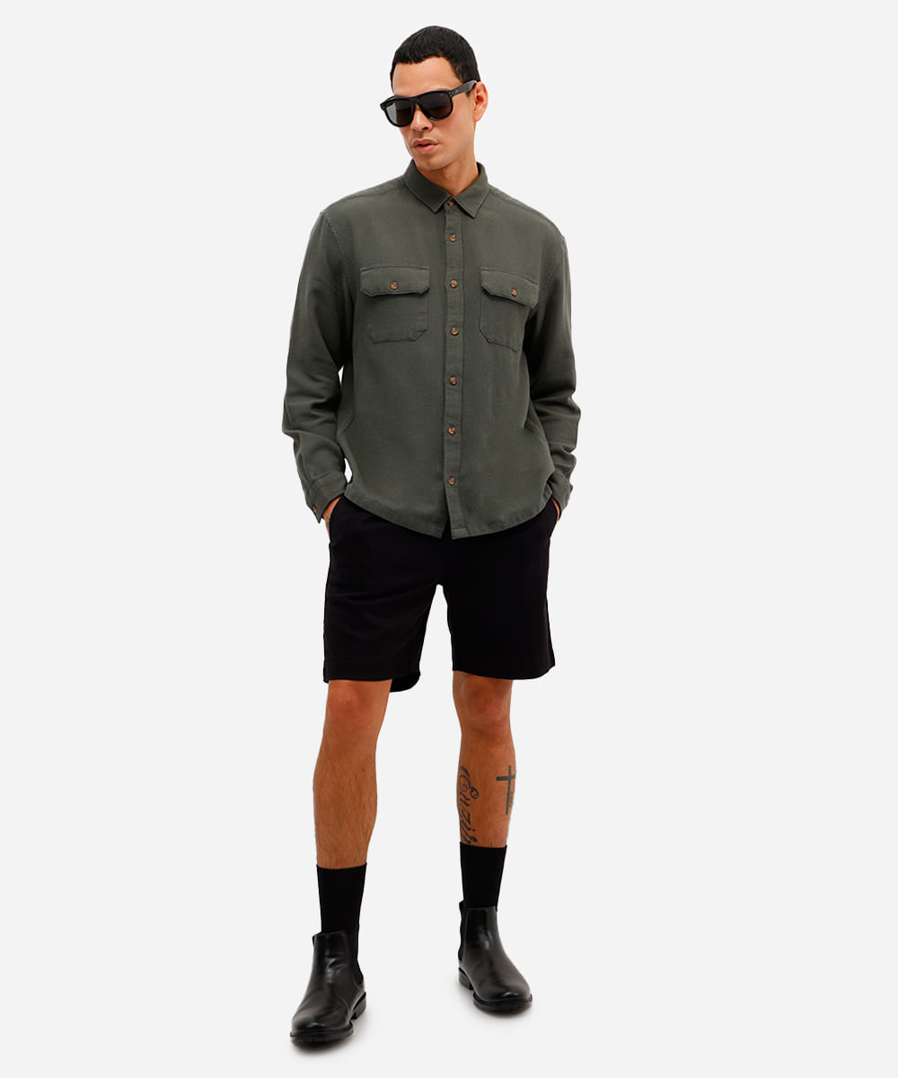 camisa masculina de algodão manga longa texturizada verde
