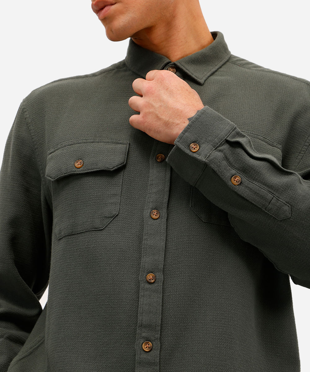 camisa masculina de algodão manga longa texturizada verde