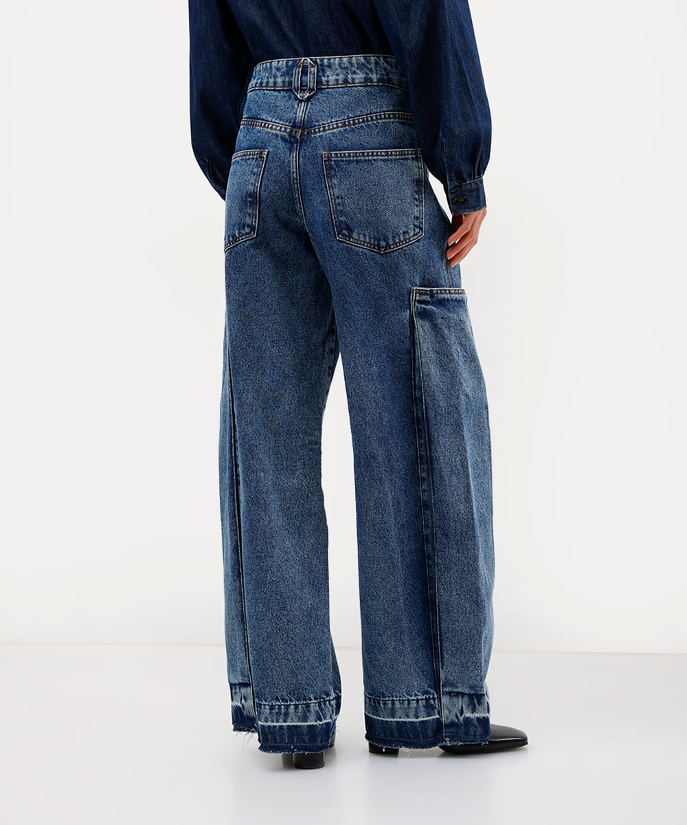 calça wide leg feminina jeans cintura alta antonio frajado azul
