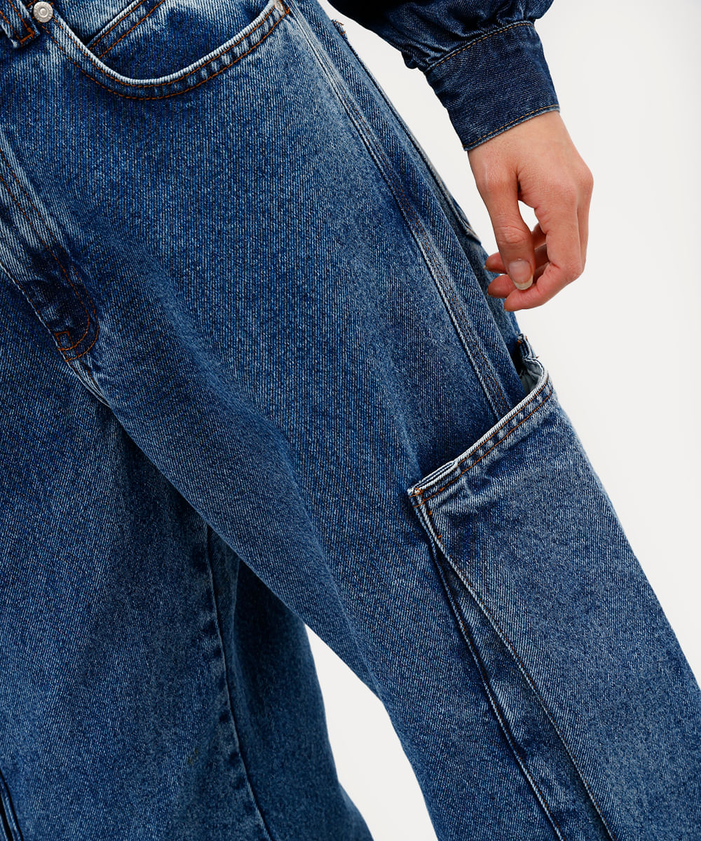 calça wide leg feminina jeans cintura alta antonio frajado azul