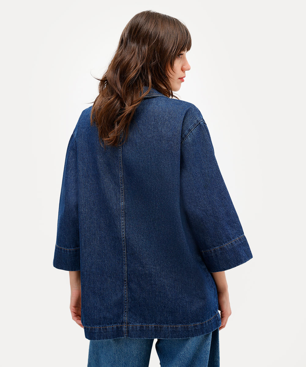camisa feminina jeans com bolsos antonio frajado azul