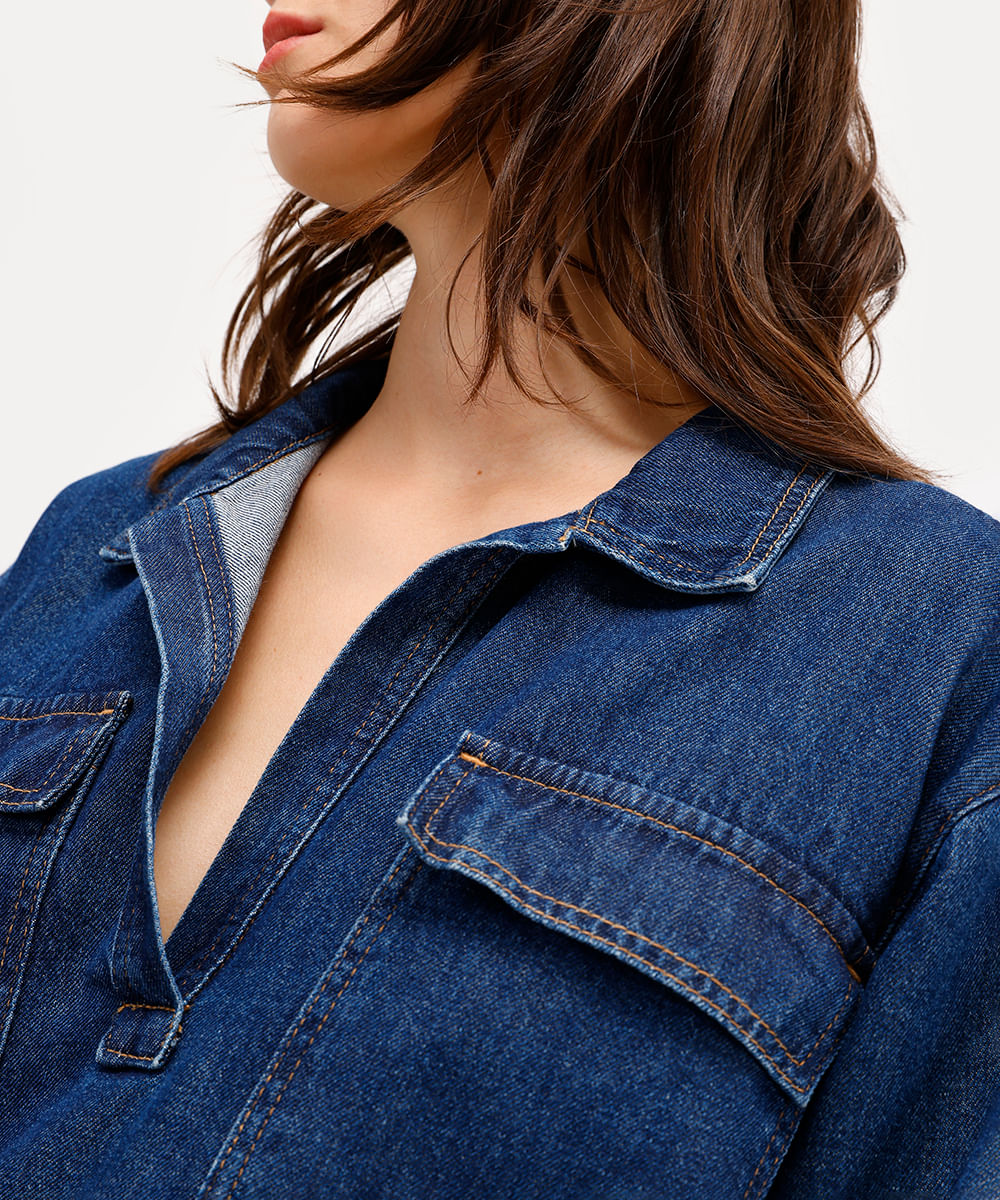 camisa feminina jeans com bolsos antonio frajado azul