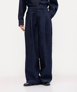 calça balloon feminina jeans com pregas antonio frajado azul
