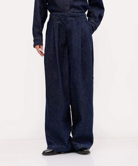 calça balloon feminina jeans com pregas antonio frajado azul