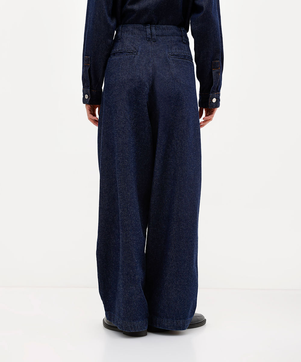 calça balloon feminina jeans com pregas antonio frajado azul