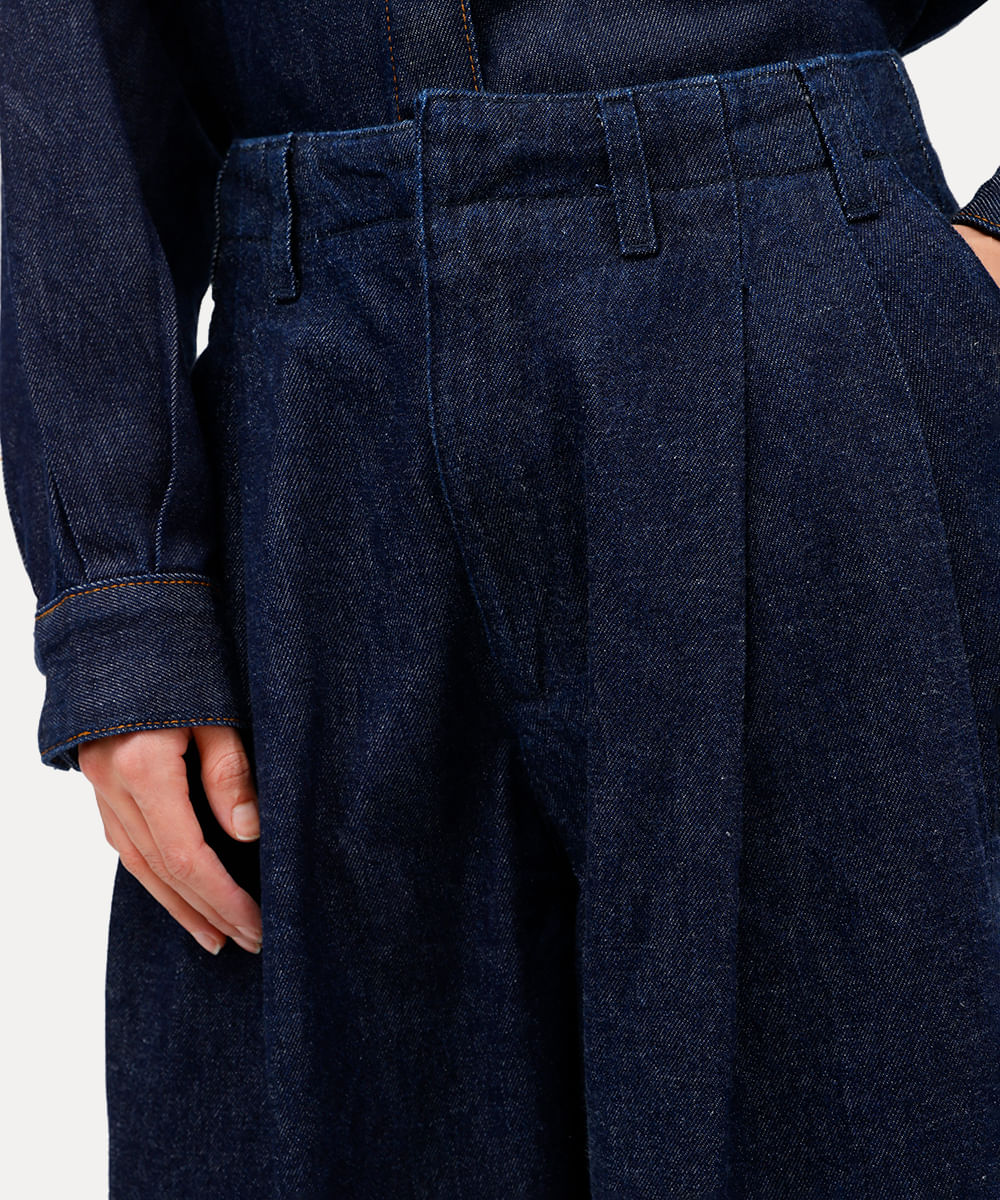calça balloon feminina jeans com pregas antonio frajado azul