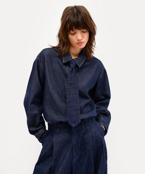 camisa feminina jeans manga longa antonio frajado azul
