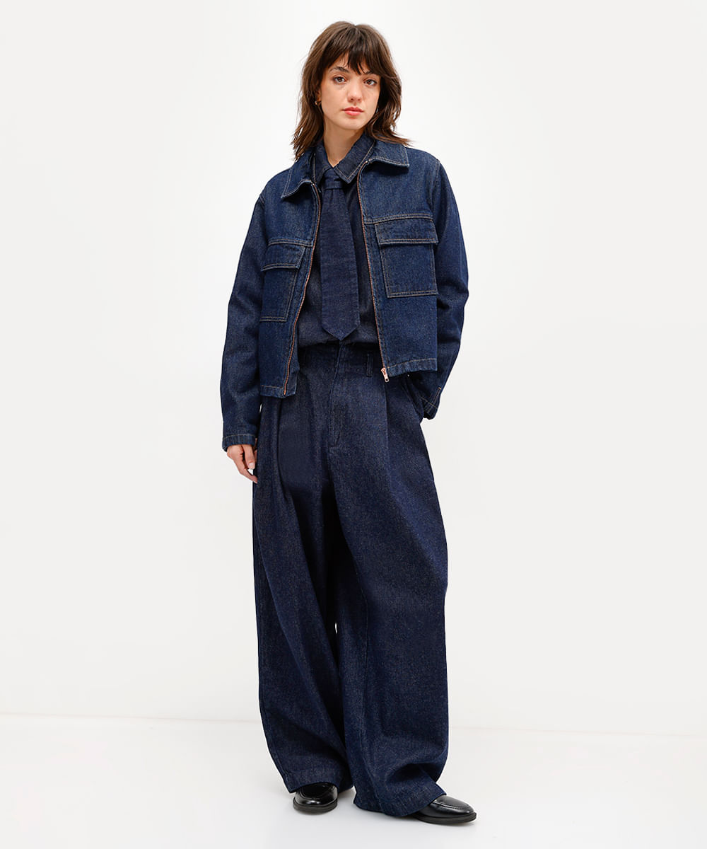 camisa feminina jeans manga longa antonio frajado azul