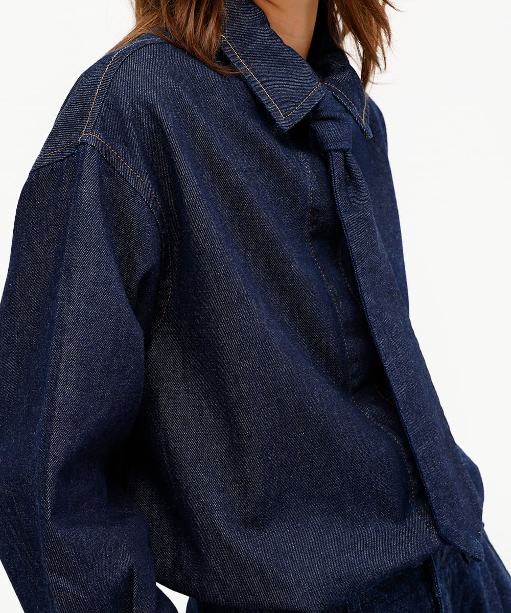 camisa feminina jeans manga longa antonio frajado azul