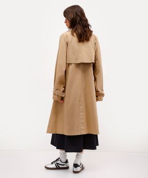 casaco tench coat feminino de sarja rita lazzarotti bege
