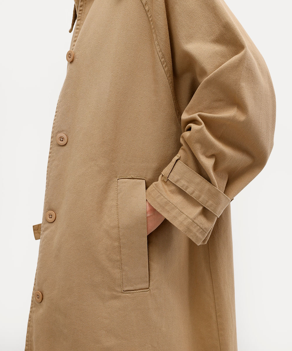 casaco tench coat feminino de sarja rita lazzarotti bege