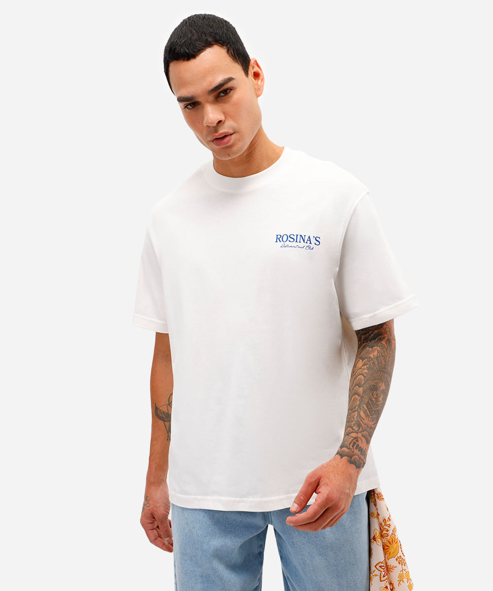 camiseta masculina de algodão estampada off white