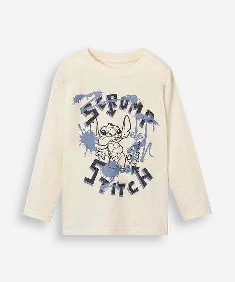 blusa infantil de algodão manga longa stitch bege