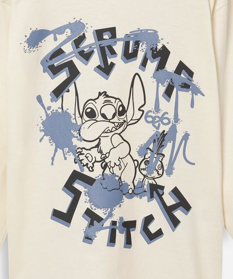blusa infantil de algodão manga longa stitch bege