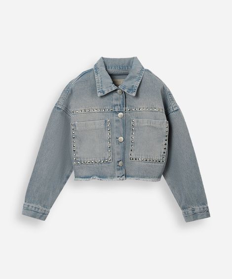 jaqueta jeans infantil com tachas azul