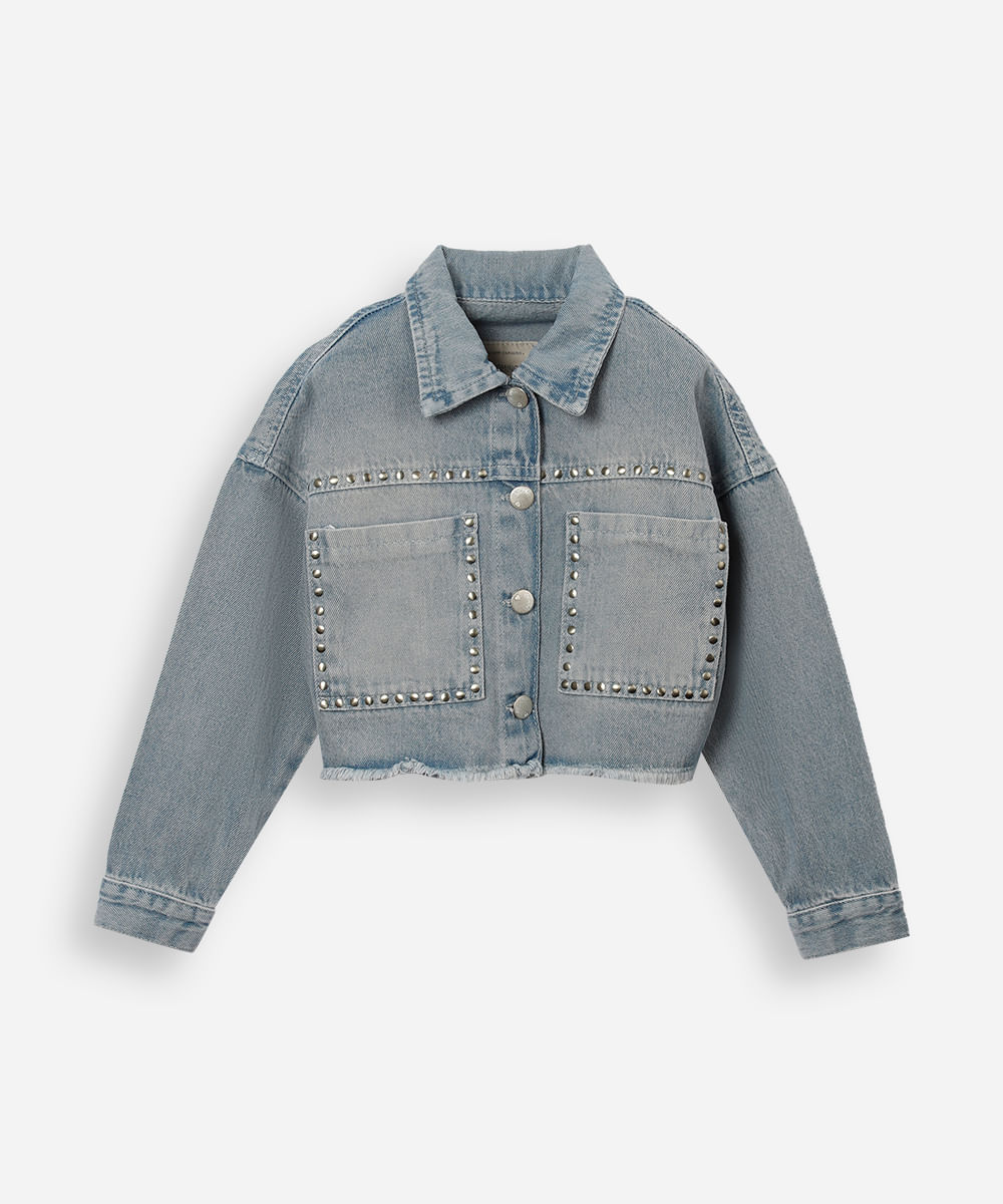 jaqueta jeans infantil com tachas azul