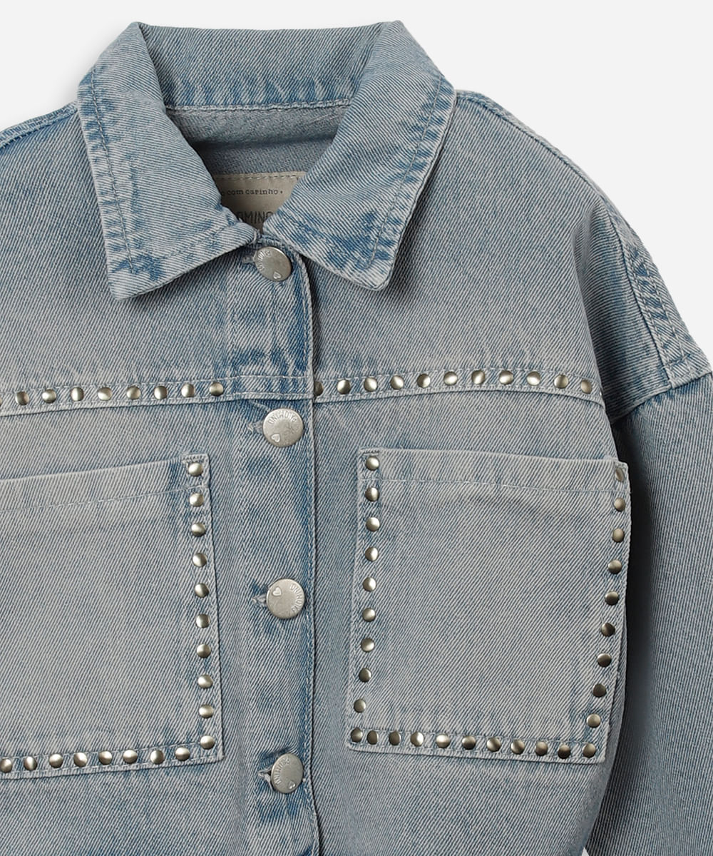 jaqueta jeans infantil com tachas azul