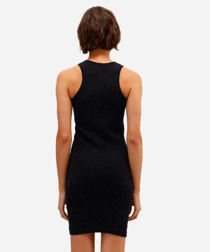 vestido básico feminino canelado com lurex preto