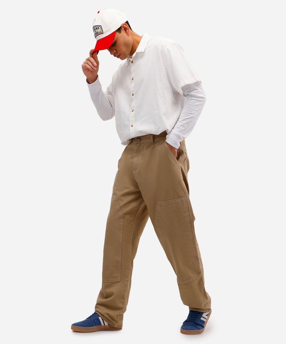 calça skater masculina de sarja bege