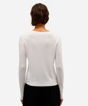 blusa básica feminina de tricot manga longa off white