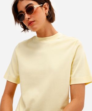 camiseta básica feminina de algodão peruano interlock amarela