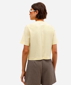 camiseta básica feminina de algodão peruano interlock amarela