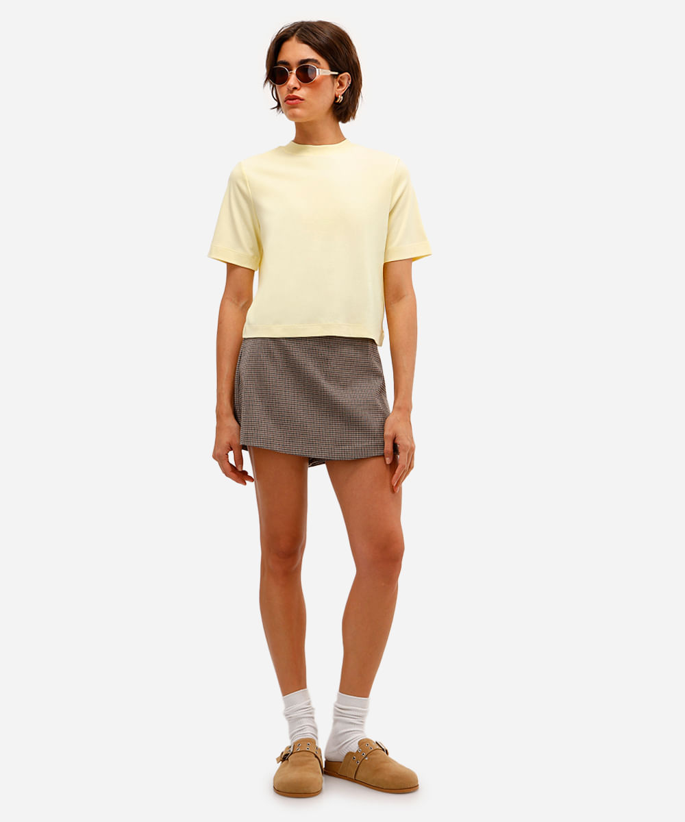 camiseta boxer feminina de algodão peruano interlock amarela