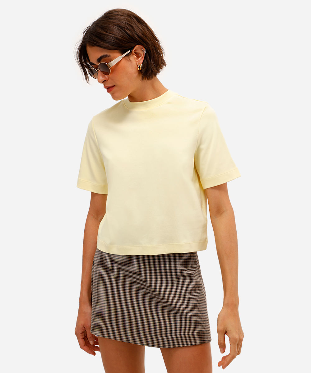 camiseta boxer feminina de algodão peruano interlock amarela